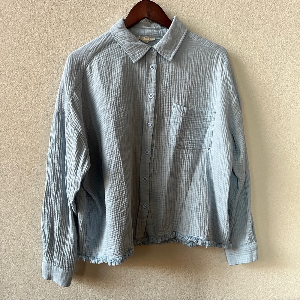 Eesome Cotton Gauze Boxy Button Down Shirt Baby Blue